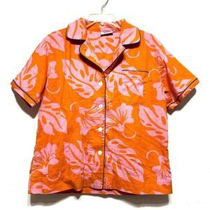 Sleepy Jones Top 100% Cotton Button Front Short Sleeve Orange Shirt sz Small